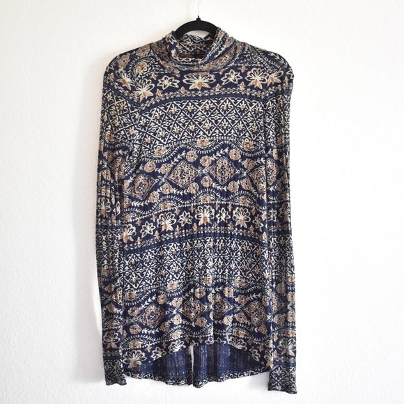 Lucky Brand Linen Blend High Low Mock Neck Tunic - Picture 2 of 6